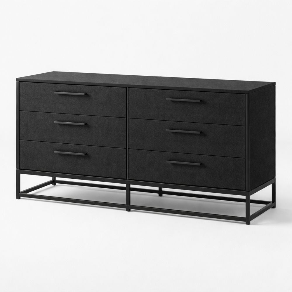 Black wooden and metal six-drawer cabinet