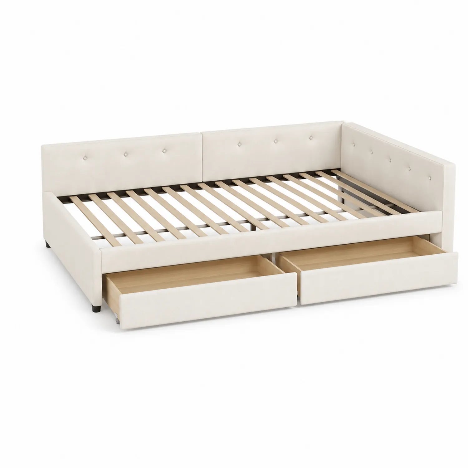 Lit gigogne avec tiroirs en cuir synthétique Beige 200x90 cm