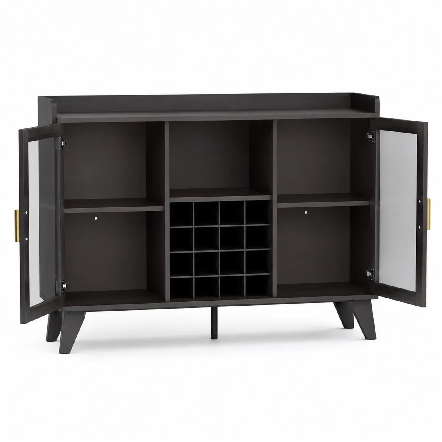 Buffet en bois MDF noir avec portes en verre trempé et rangements