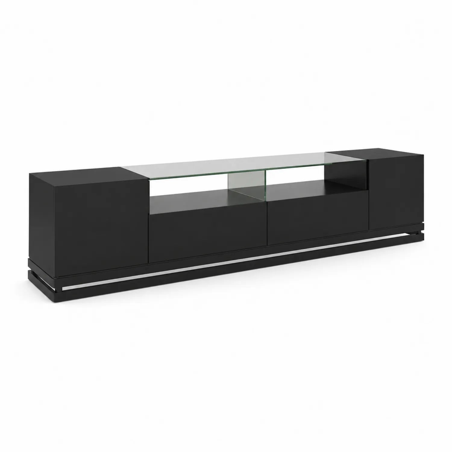 Meuble TV en bois et verre Noir 180x40x45 cm