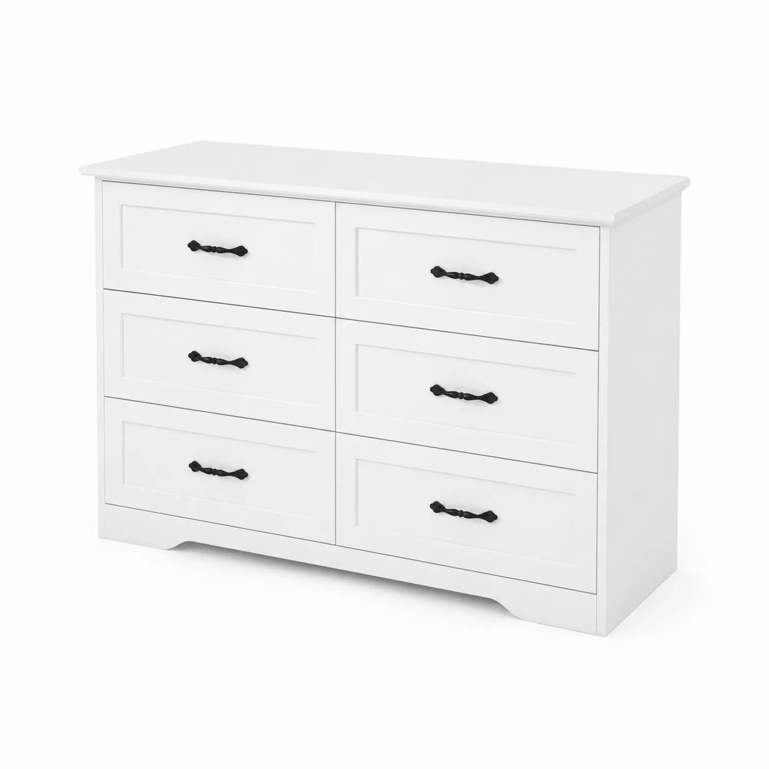 Commode 6 tiroirs en bois avec poignées noires