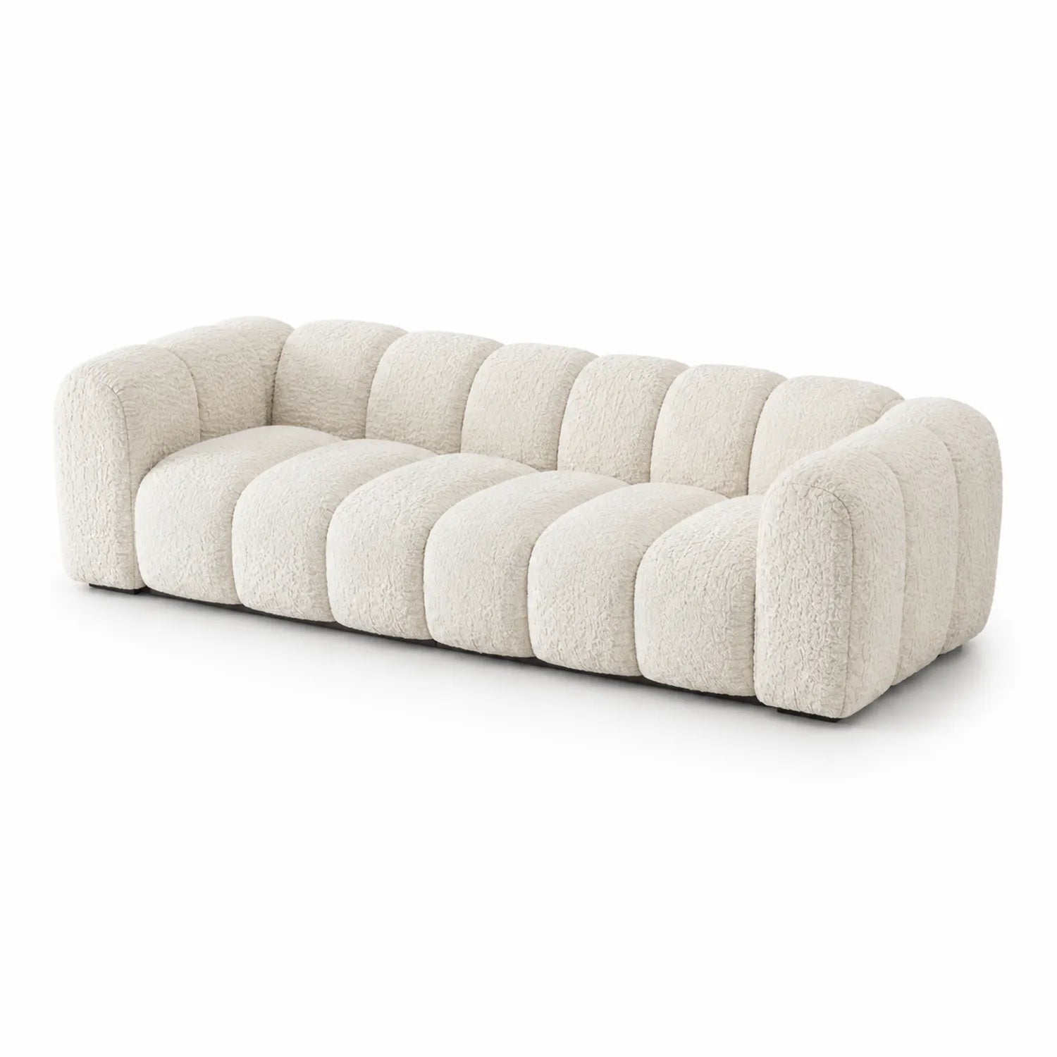 Canapé droit en tissu bouclé crème 240cm