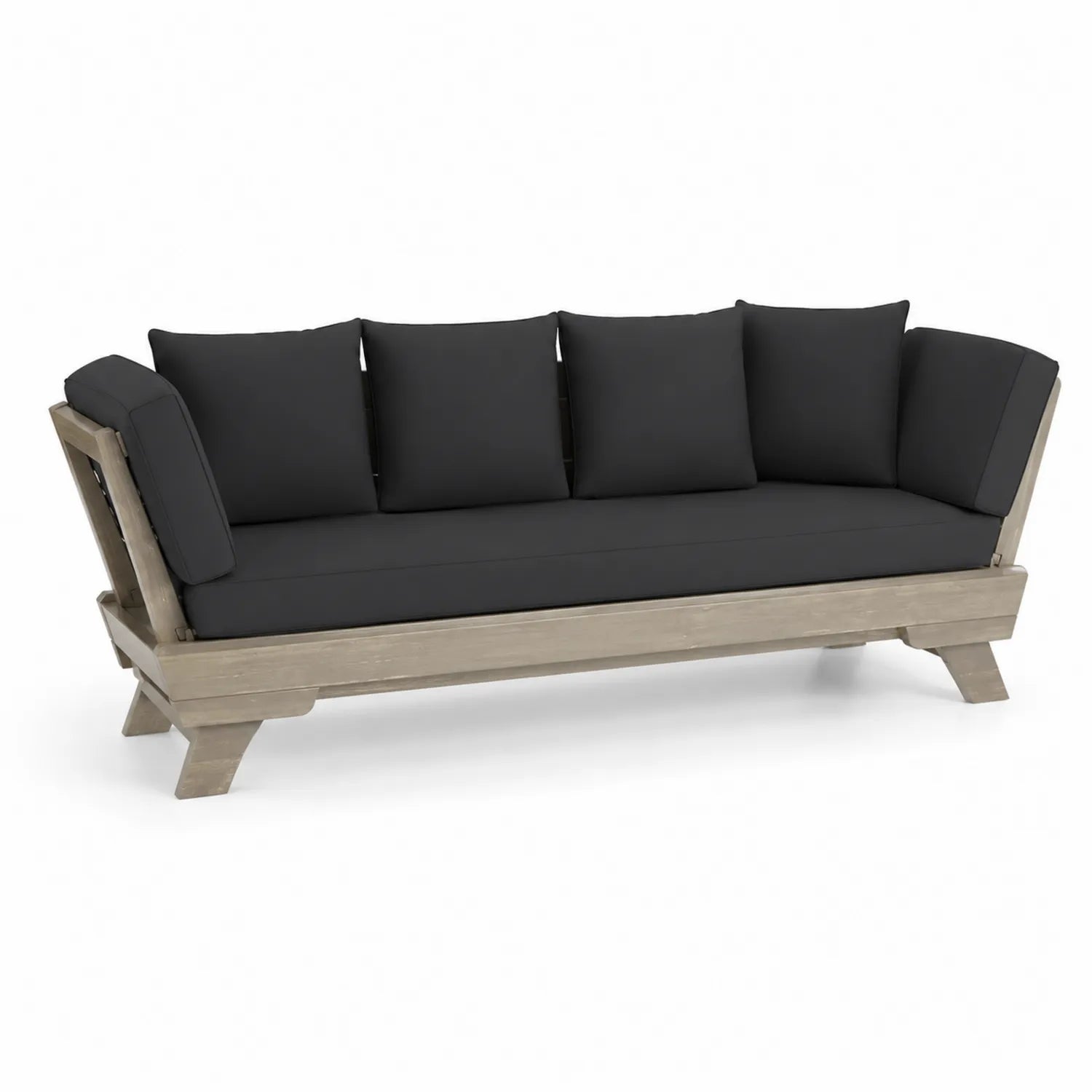 Canapé d'extérieur en bois avec coussins en polyester noir