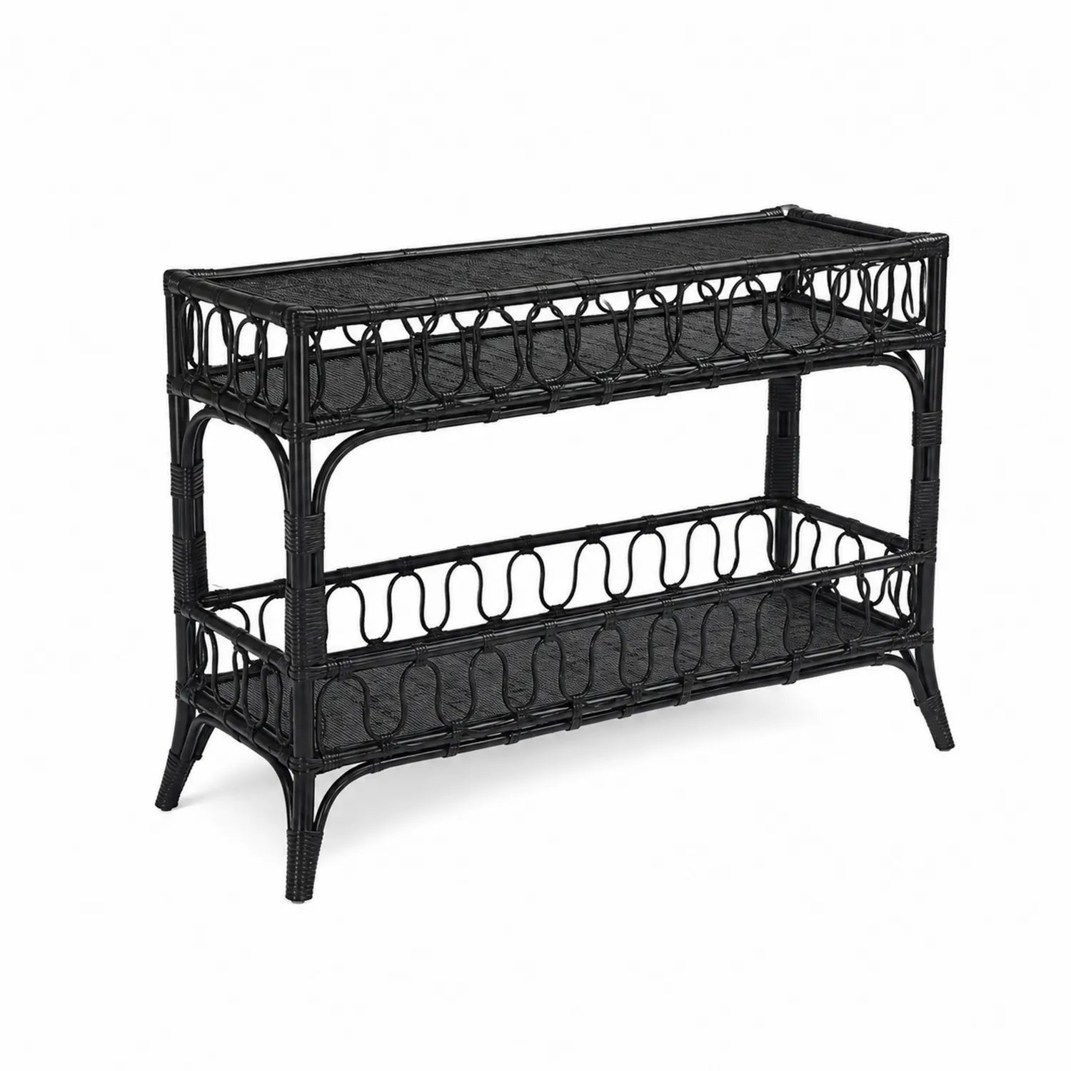 Console en rotin noir avec 2 étagères 100x40x80 cm