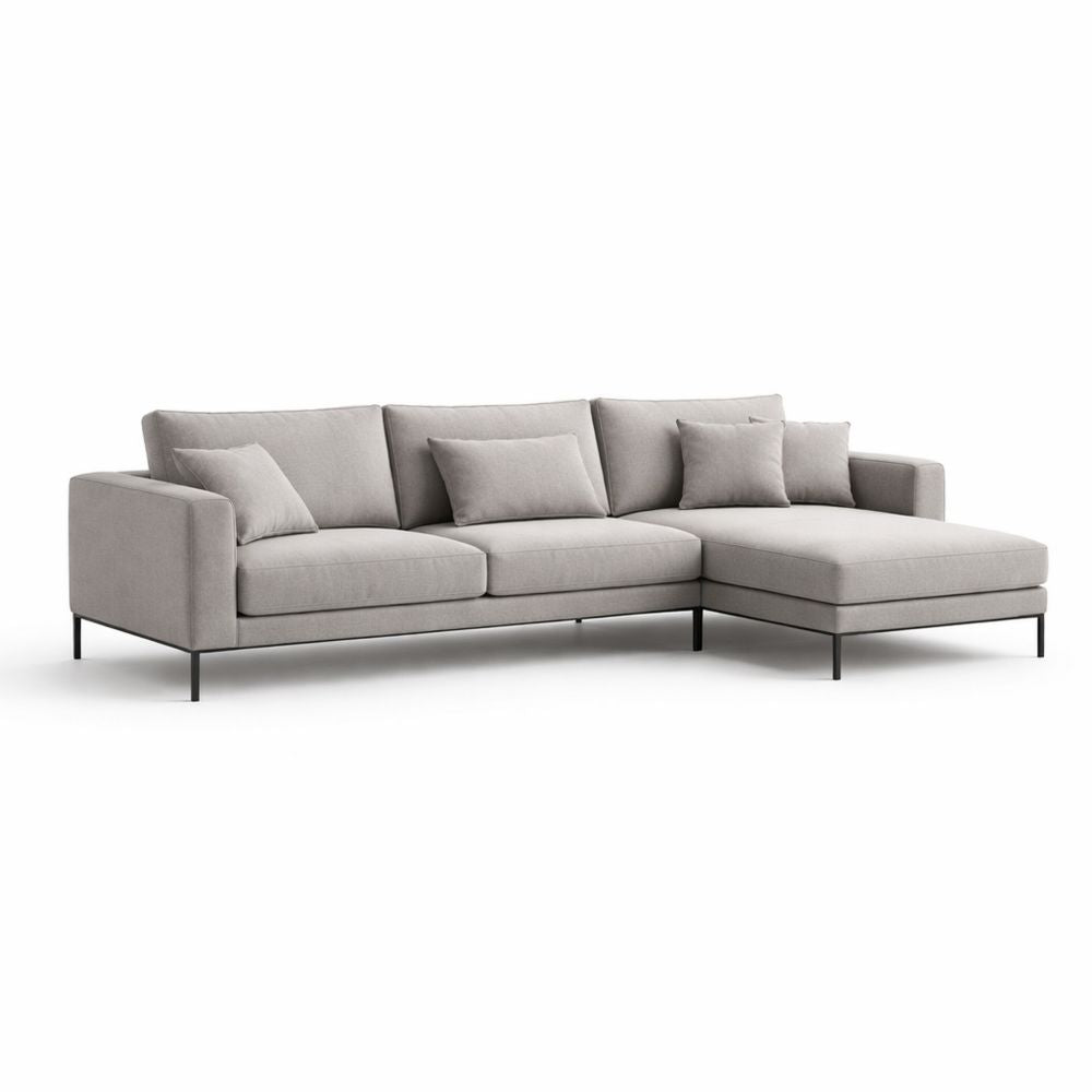 Light Gray Fabric Sectional Sofa with Metal Frame