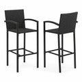 Tabourets de bar en résine tressée noire avec accoudoirs, lot de 2