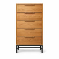 Wooden Chest of Drawers with Metal Legs, 5-Drawer, Oak