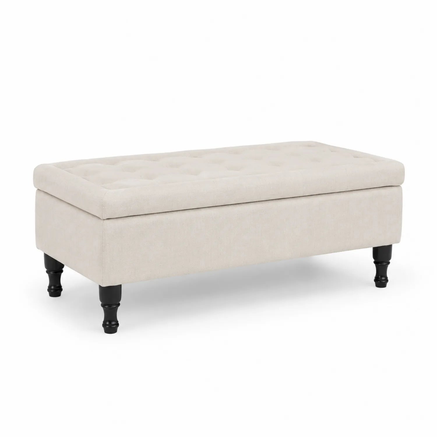 Banc Rectangulaire en Tissu Beige avec Pieds en Bois