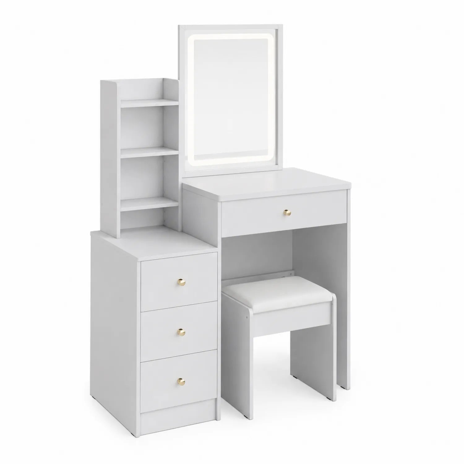 Coiffeuse avec miroir LED, MDF Blanc, 80 x 40 x 135 cm