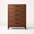 Solid Wood 5-Drawer Dresser with Metal Handles, 116 cm Tall