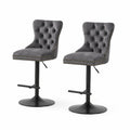 Lot de 2 tabourets de bar réglables en velours gris avec pieds en métal noir