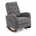 Fauteuil à bascule en bois et tissu polyester gris