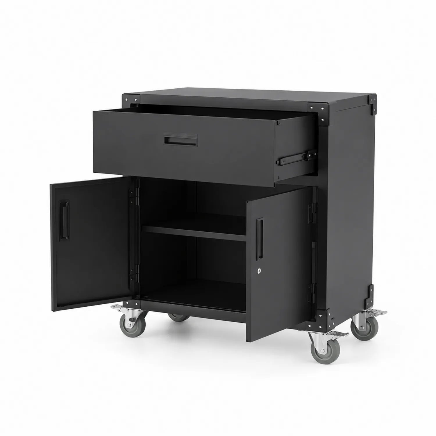 Chariot de rangement en acier avec tiroir et placard verrouillable, 85x40x85 cm, Noir