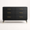 Black MDF six-drawer cabinet with metal handles