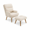 Fauteuil avec Repose-pieds en Tissu Polyester Beige Bois