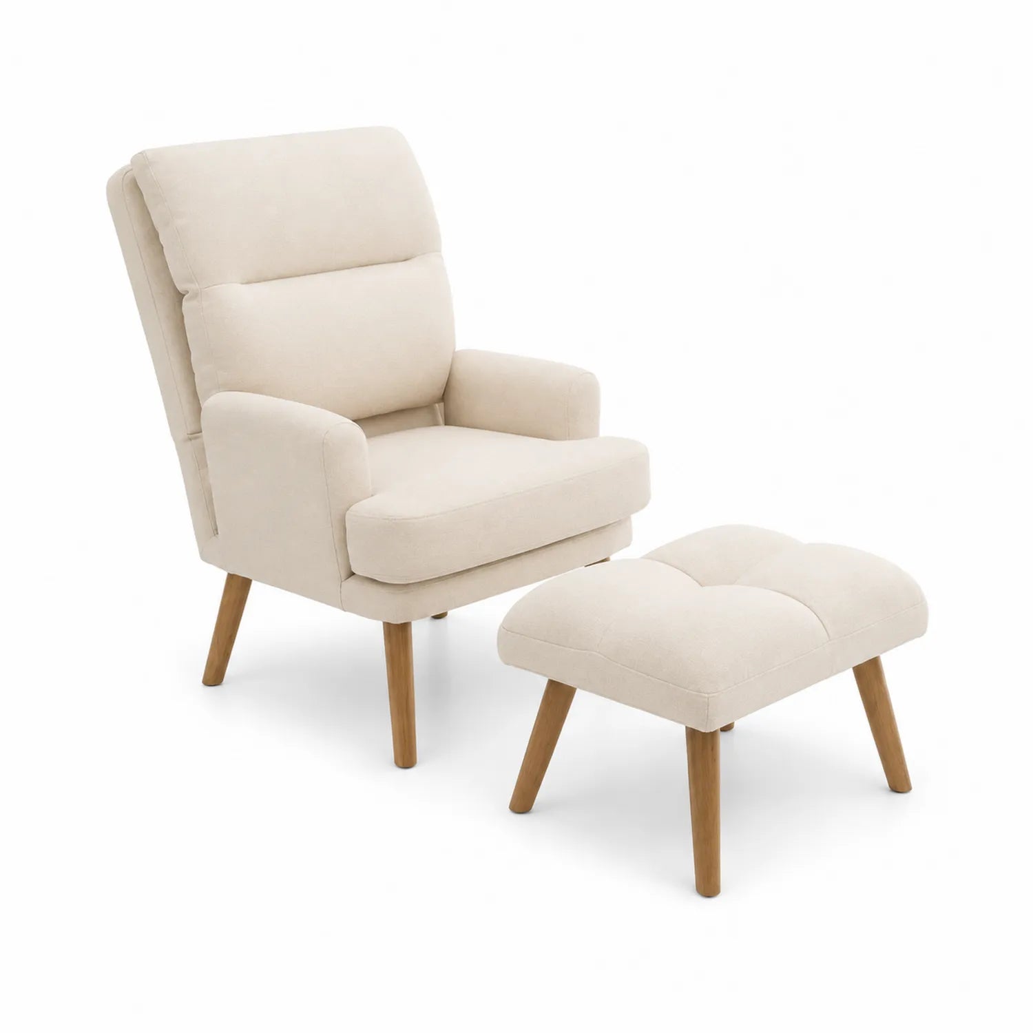 Fauteuil avec Repose-pieds en Tissu Polyester Beige Bois