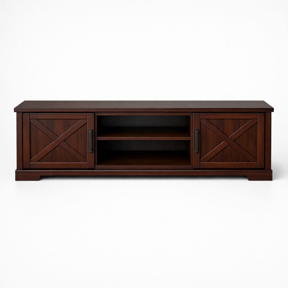Wooden TV Stand Console with Storage Shelves and Doors 152cm Brown