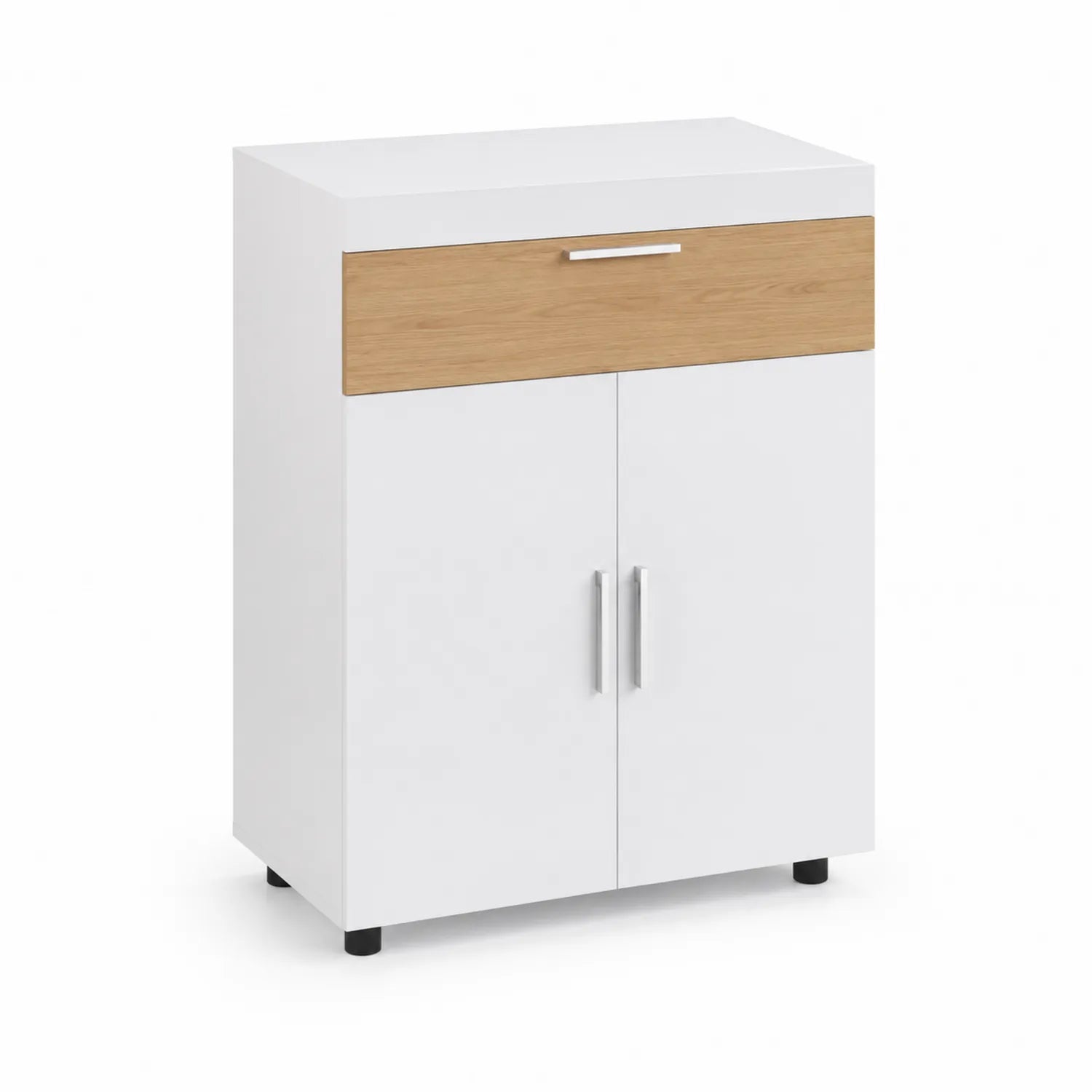 Armoire à chaussures en Bois et Métal Blanc/Chêne