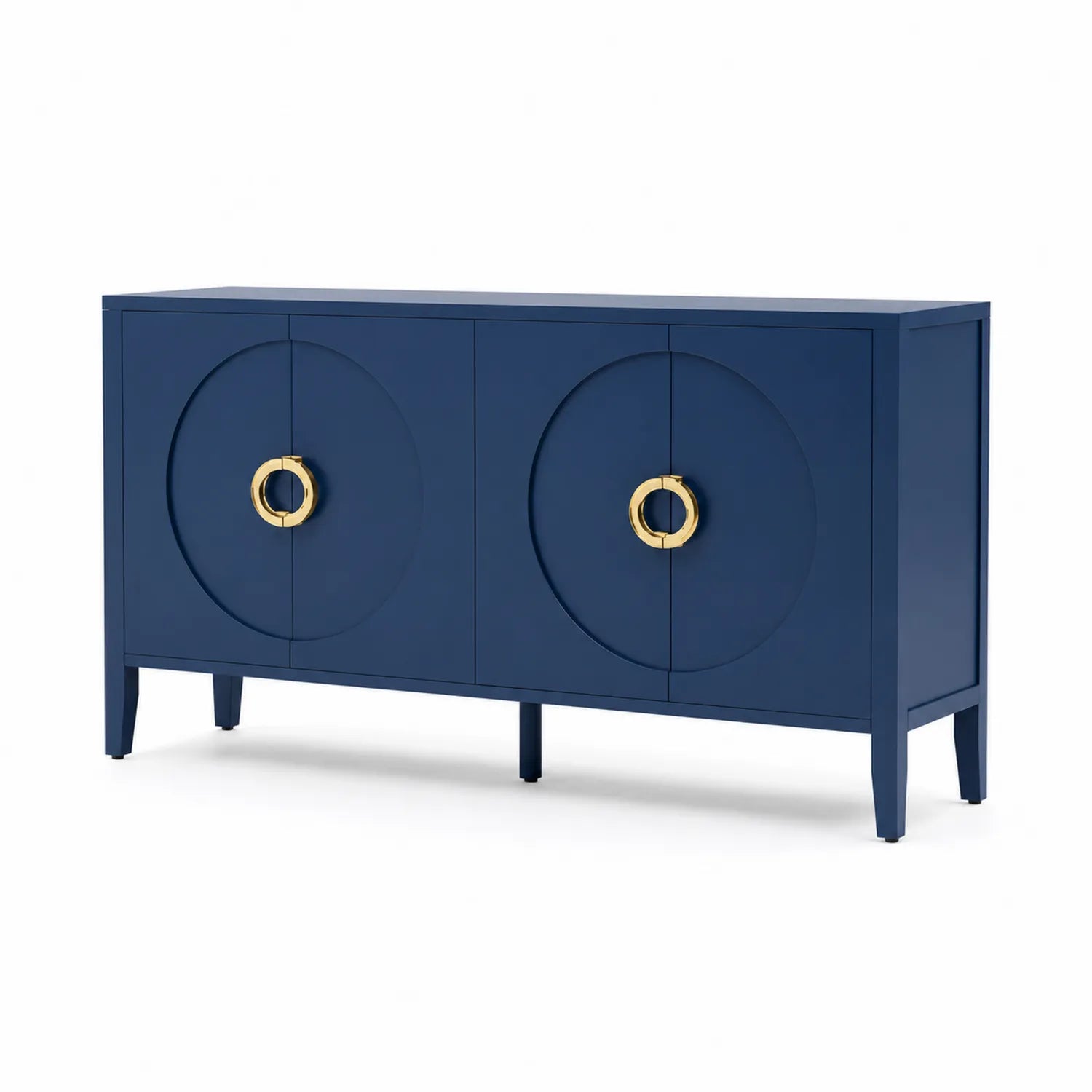 Buffet en bois avec poignées dorées en métal bleu