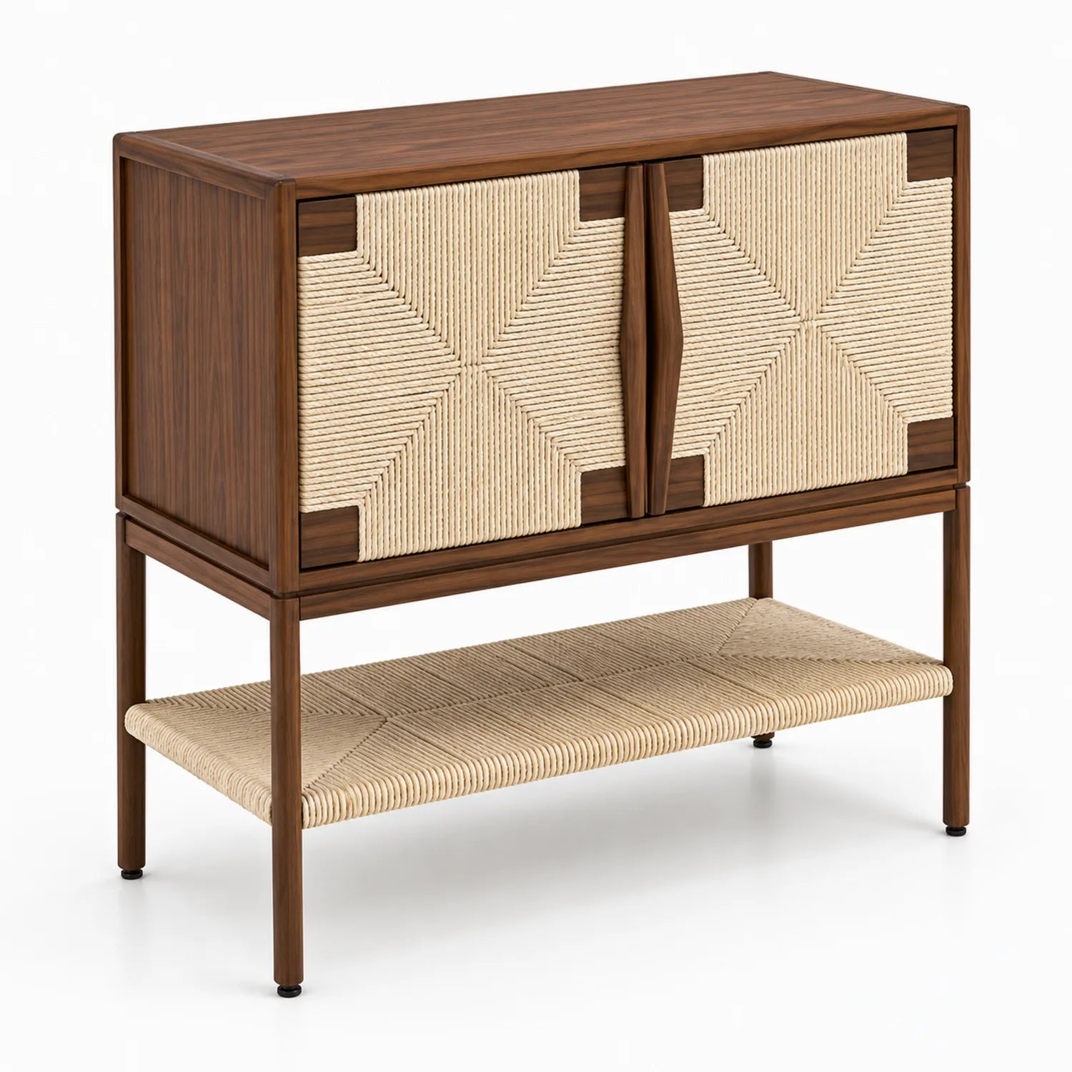 Buffet rectangulaire en bois et corde avec deux portes 100x40x80 cm