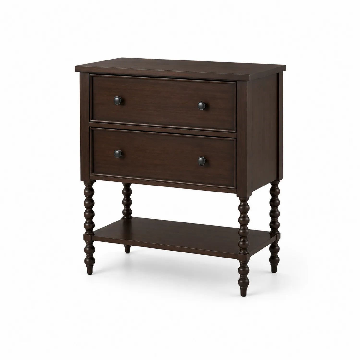 Table de chevet en bois avec 2 tiroirs et étagère, Marron Foncé