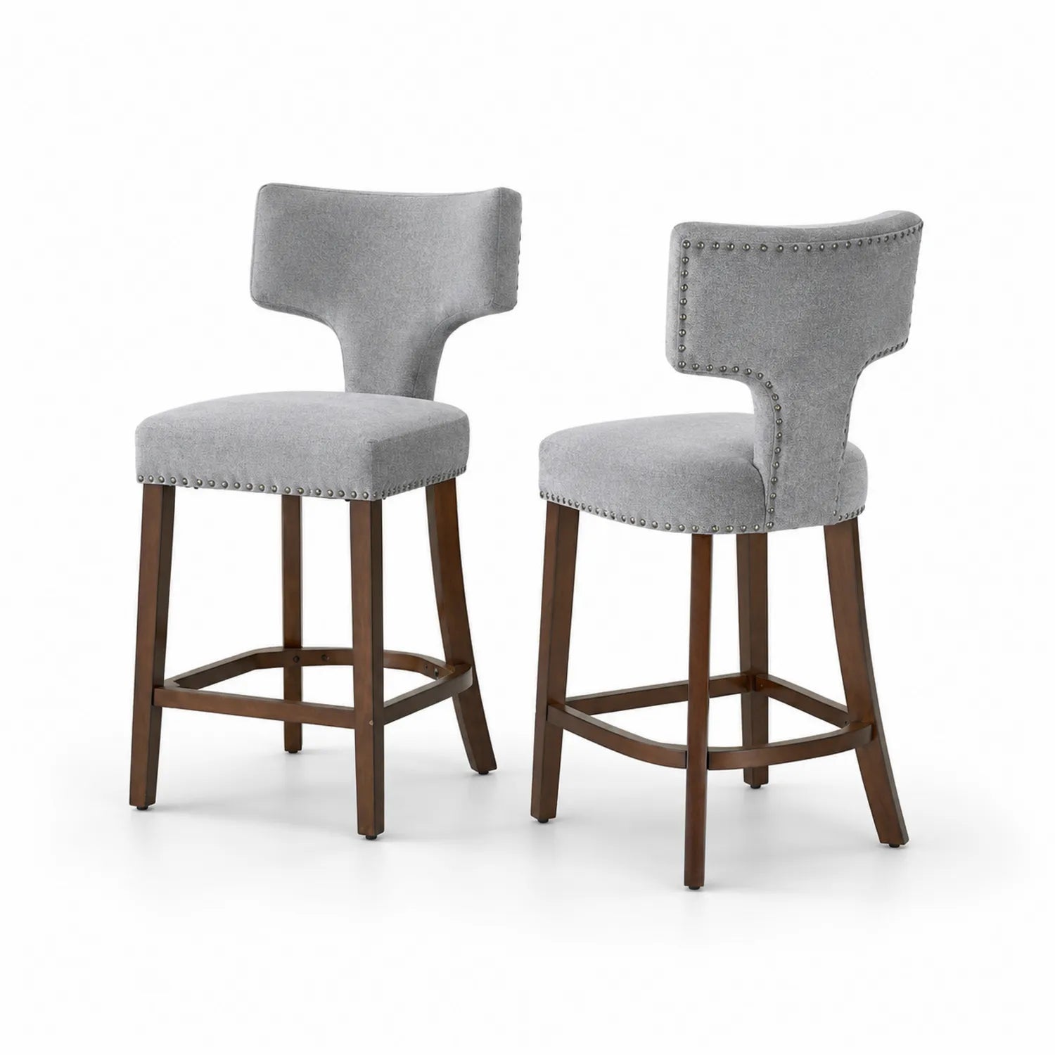 Tabourets de bar en bois et tissu polyester gris - Lot de 2