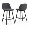 Tabourets de bar en tissu avec pieds en métal noir, ensemble de 2