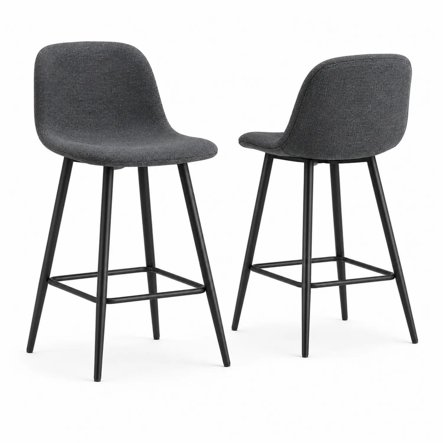 Tabourets de bar en tissu avec pieds en métal noir, ensemble de 2