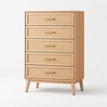 Wood Chest of Drawers with Rattan Front 5-Drawer Natural Finish