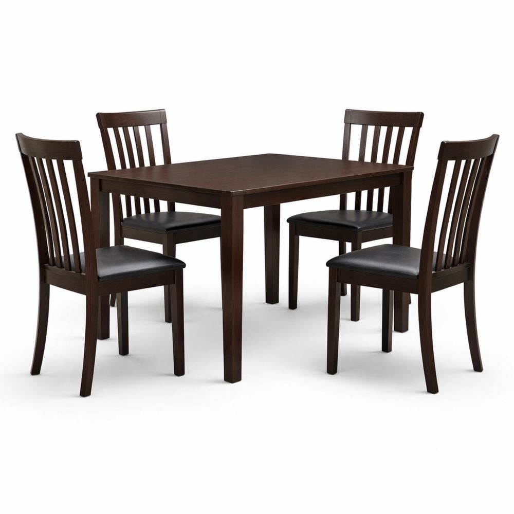 Dark Brown Wooden Dining Table Set with Four Chairs