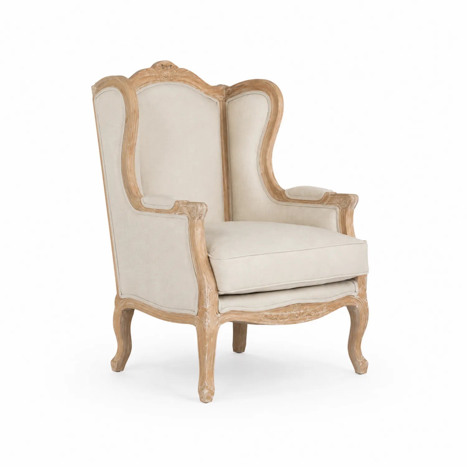 Fauteuil bergère en bois et lin naturel ivoire 80 x 90 x 110 cm