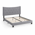 Lit double en bois avec tête de lit en tissu polyester Gris 140x200 cm