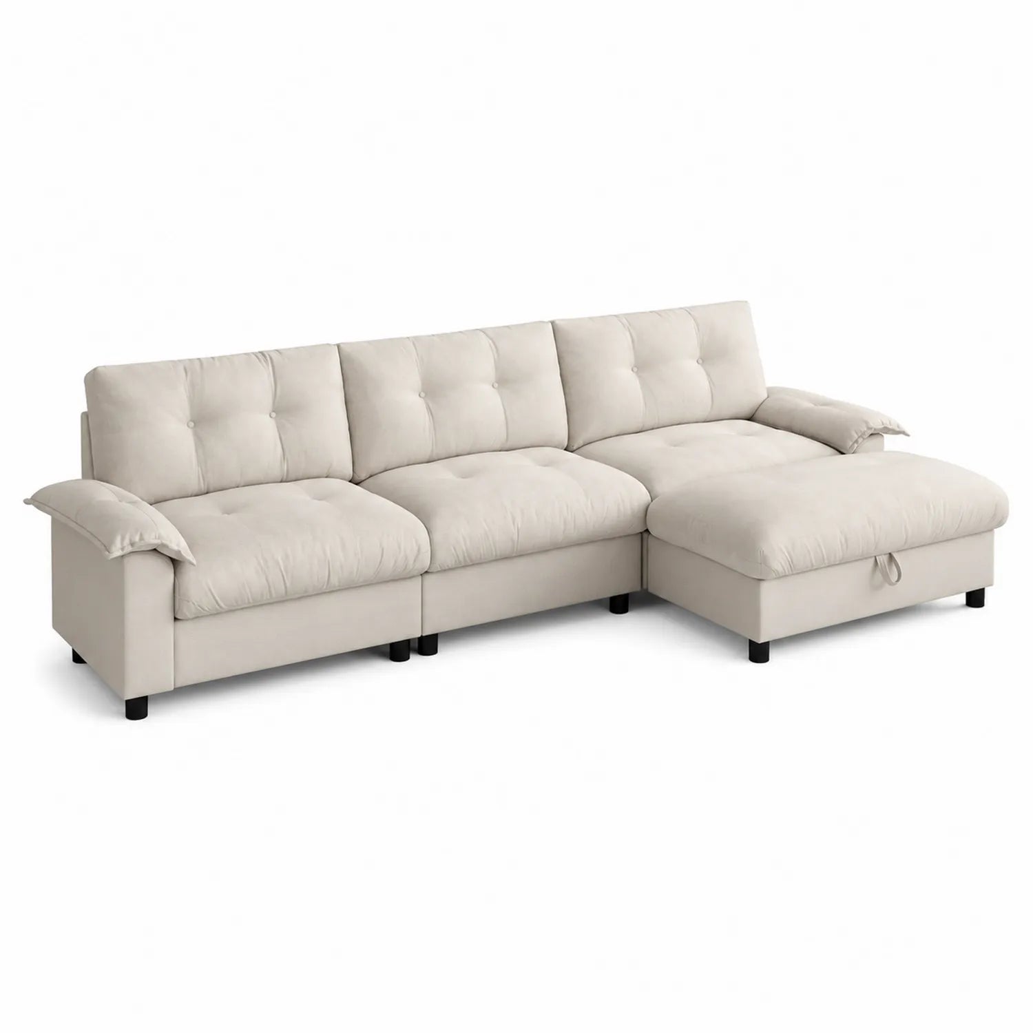 Canapé d'angle 3 places en tissu microfibre Beige