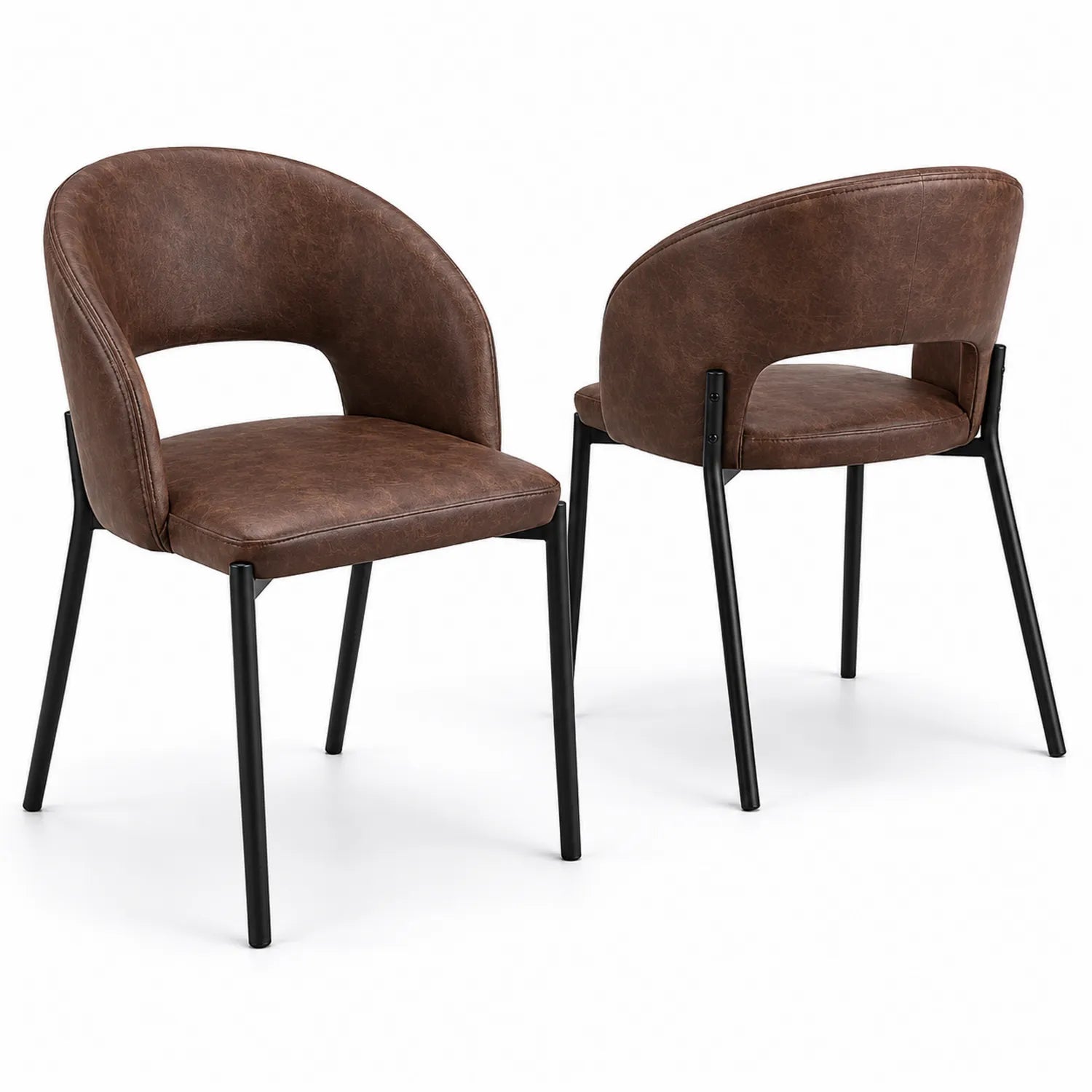 Lot de 2 chaises en cuir synthétique brun et métal noir