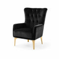 Fauteuil en velours noir avec pieds en métal doré